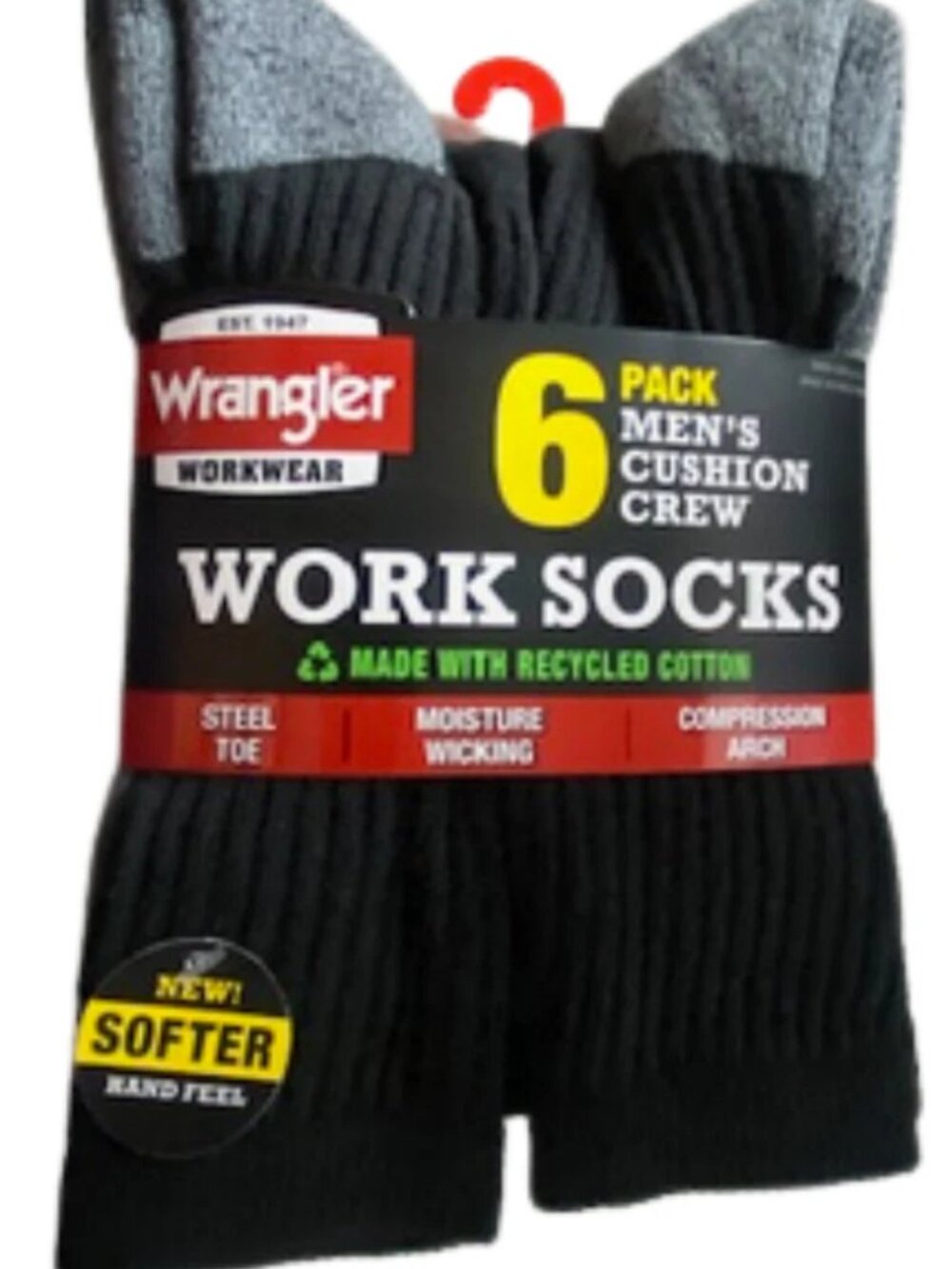 Wrangler Workwear 6 Pair Men's Work Socks, Cushion Crew Socks